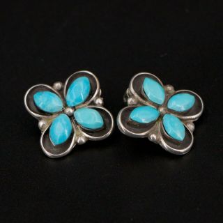 Vtg Sterling Silver - Navajo Turquoise Stone Cluster Clip On Earrings - 4.  5g