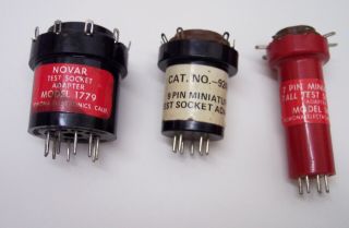 3 - - Vintage Pomona - - (7 & 9 Pin) Novar & Miniature Test Socket Adapter - Good Cond.