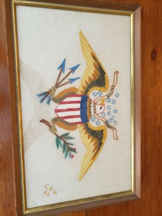 Vintage American Eagle Needlework Framed Bald Eagle.  Vintage Decor Wall Art