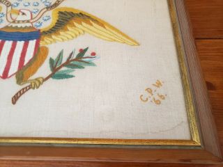 Vintage American Eagle Needlework Framed Bald Eagle.  Vintage decor wall art 3