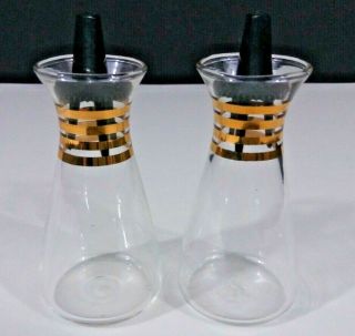 Vintage Pyrex Salt & Pepper Shakers Clear Glass 14kt Gold Stripe Corning Glass