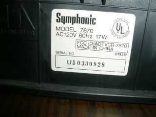 Symphonic 7870 VCR Player with Remote 4 Head and Perfect 4
