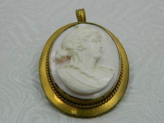 Exquisite Vintage Gold Tone Victorian Angel Skin Coral Cameo Pendant/ Brooch M