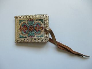 Vintage Miniature Leather Note - Pad Gilt And Coloured Decoration Pages Blank
