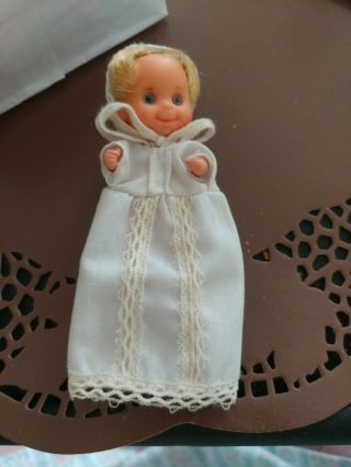 Vintage 1973 Mattel Sunshine Family Baby Doll With Dress And Bonnet