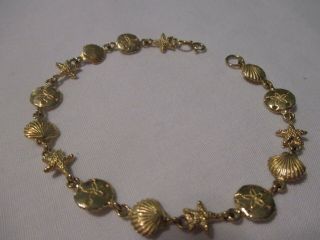 Vintage Sterling Silver 18k Gold Sea Life 8 " Bracelet - 8.  1 Grams