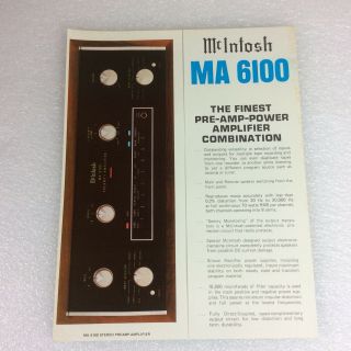 Mcintosh Ma 6100 Pre - Amp - Power Amp Equipment Product Brochure -