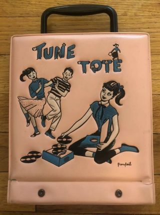 Vintage Tune Tote 45 Rpm Record Case Ponytail Pink 1950s 7” Punk Mod Dj Retro 