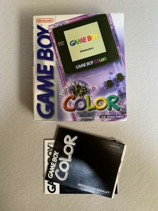 Vintage 1999 Nintendo Gameboy Color / Atomic Purple / Box & Manuals Only
