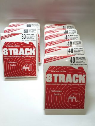 9 Vintage Blank Realistic 8 Track Tape 3 - 80 Minute,  6 - 40 Minute