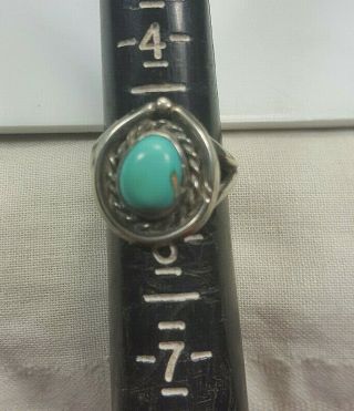 Vintage Navajo Old Pawn Sterling Silver And Turquoise Ladies Ring Size 5.  25