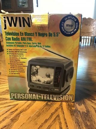 Vintage Jwin Personal Portable Black & White Television W/ Am/fm Radio Jv - Tv1010