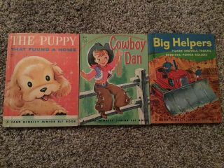 Vintage Rand Mcnally Junior Elf Books - The Puppy - Cowboy Dan - Big Helpers