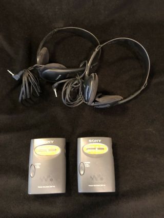 Pair Vintage Sony Am/fm Walkman Radios & Headphones Srf - 59