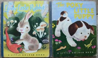 2 Vintage Little Golden Books The Lively Little Rabbit,  The Poky Little Puppy
