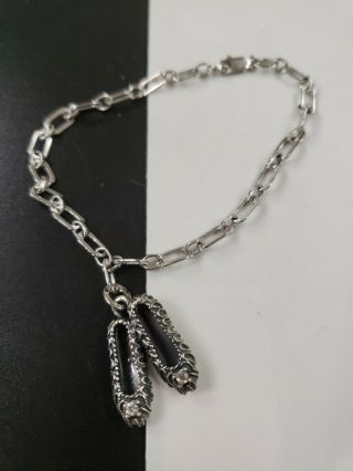 Vintage Sterling Silver B Step Ballet Shoes Charm Chain Bracelet 7 " L (6.  3g)