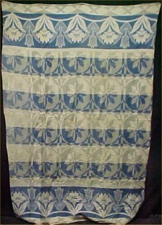Vintage Camp Blanket Wool Tulip Design Blue 1940s Era 47x70 " Cutter Crafts