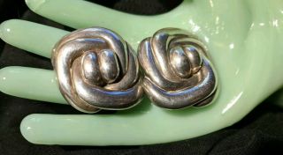 Vtg Sterling Silver Artisan Modernist Puffy Swirl Abstract Clip On Earrings 34g