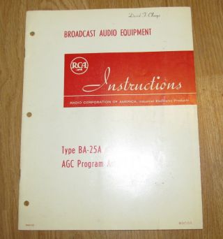 Vintage Rca Braodcast Audio Ba 25a Agc Program Amplifier Instructions J1106