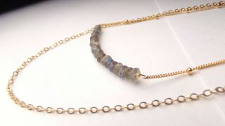 Vtg 14k Yellow Gold Fill Cut Moon Stone 2 Strand Dainty Necklace 17 " Fire