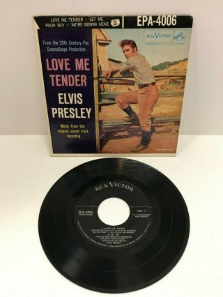 Vintage Rca 45 Rpm Record Elvis Presley Love Me Tender And Poor Boy With Sleeve