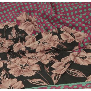 Sanskriti Vintage Purple Saree 100 Pure Crepe Silk Printed Fabric Sari Craft