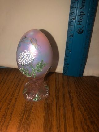 Fenton Glass Vintage Light Pink Satin Egg Hand Painted Flowers And Butterflies