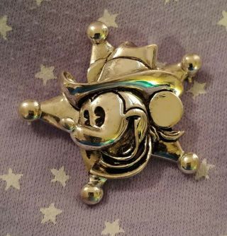Vtg Disney Napier Mickey Mouse Pie Eyes Sheriff Badge Western Star Brooch Pin