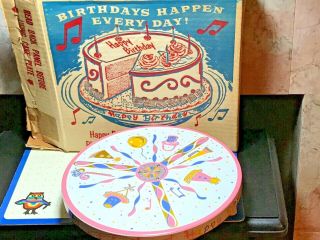 Vintage 1964 Metal Tin Rotating Musical Cake Plate Happy Birthday W/box G - 92