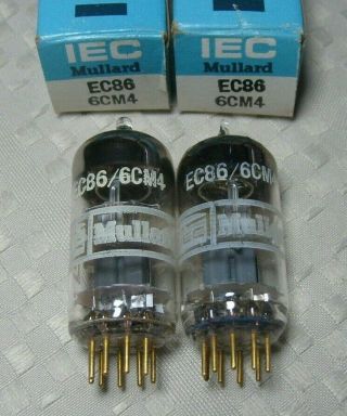 2 Iec Mullard Ec86 6cm4 Tubes Holland Gold Pins Matching Codes W/ Boxes -