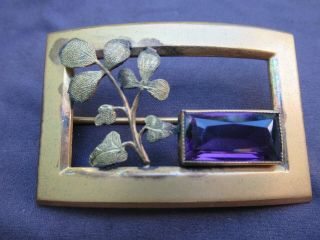 Vintage Costume Jewelry Purple Crystal & Metal,  Buckle Style Brooch / Pin