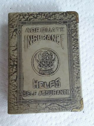 Vintage Coin Bank - Book Style - Made By Zell,  Ny For Adequate Insurance.