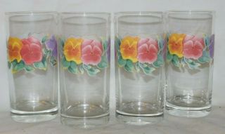 Set Of 4 Vintage Corelle Summer Blush 16 Ounce Tea Or Water Glasses