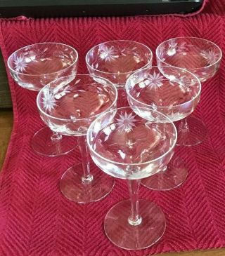 Vintage Etched Wine Glasses Flower Pattern (set Of 6)