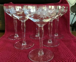 Vintage Etched Wine Glasses Flower Pattern (Set of 6) 3