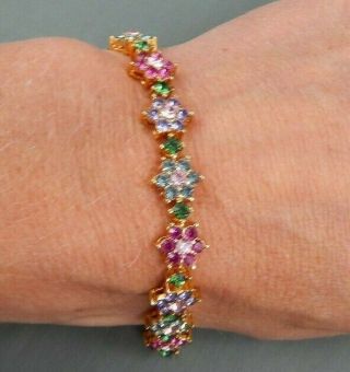 Vintage Signed Joan Rivers Multi Color Rhinestone Flower Bracelet 7 - 1/2 "