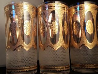 3 Vtg Culver Gold Etched Highball Drinking Glass 12oz Bar Tumblers 5.  5 " Tall