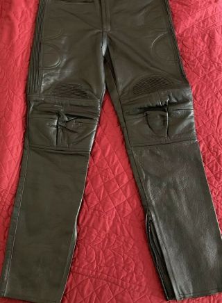 Mr.  Motor Cycle - Vintage Leather Motorcycle Padded Pants - Black - Men’s 36