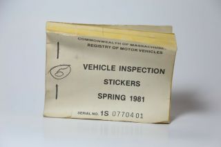 Vintage Massachusetts Rmv Spring 1981 Booklet Of Vehicle Inspection Stickers