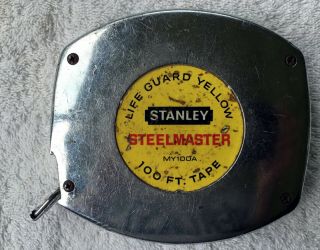 3 Vintage Metal Measuring Tapes,  Stanley 100 Ft,  Starrett 50 Ft,  & Tumigo Fold 2