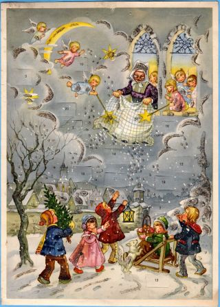 Vintage Advent Christmas Calendar Kruger West Germany Fabig Distling Frau Holle