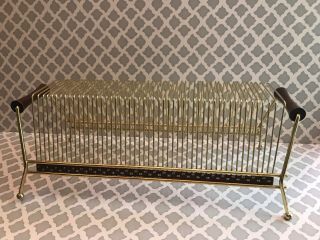 Vintage Metal Wire Record Rack Stand Holder 50 Slots For Lp’s & 45s Wood Handles