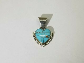 Vintage Zuni Indian Sterling Silver Turquoise Inlay Pendant