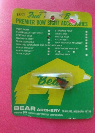 Vintage Fred Bear Premier Bow Sight Accessories Feather Rest In Pkg Nos