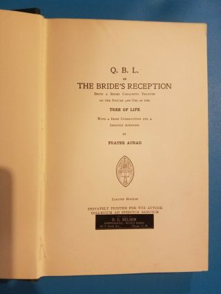 Q.  B.  L.  The Bride ' s Reception - - 1922 - Tree Of Life - Qabalah - By Frater Achad 8
