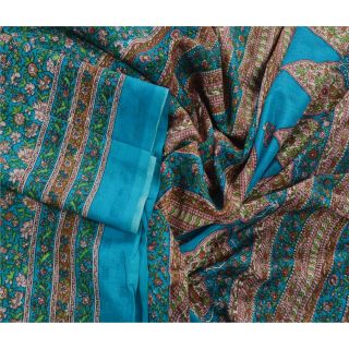 Sanskriti Vintage Blue Saree Cotton Printed Sari Craft Decor Soft 5 Yd Fabric 2