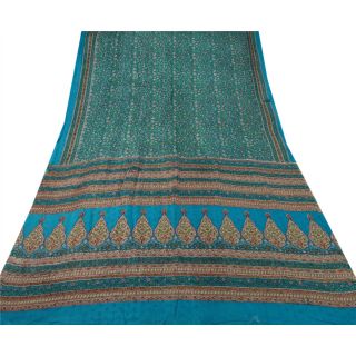 Sanskriti Vintage Blue Saree Cotton Printed Sari Craft Decor Soft 5 Yd Fabric 4