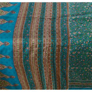 Sanskriti Vintage Blue Saree Cotton Printed Sari Craft Decor Soft 5 Yd Fabric 5