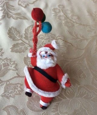 Vintage Christmas Ornament Felt Velour Santa With Balloons Santa Claus Clause