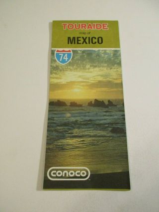 Vintage 1974 Conoco Touraide Road Map Of Mexico - Box G4